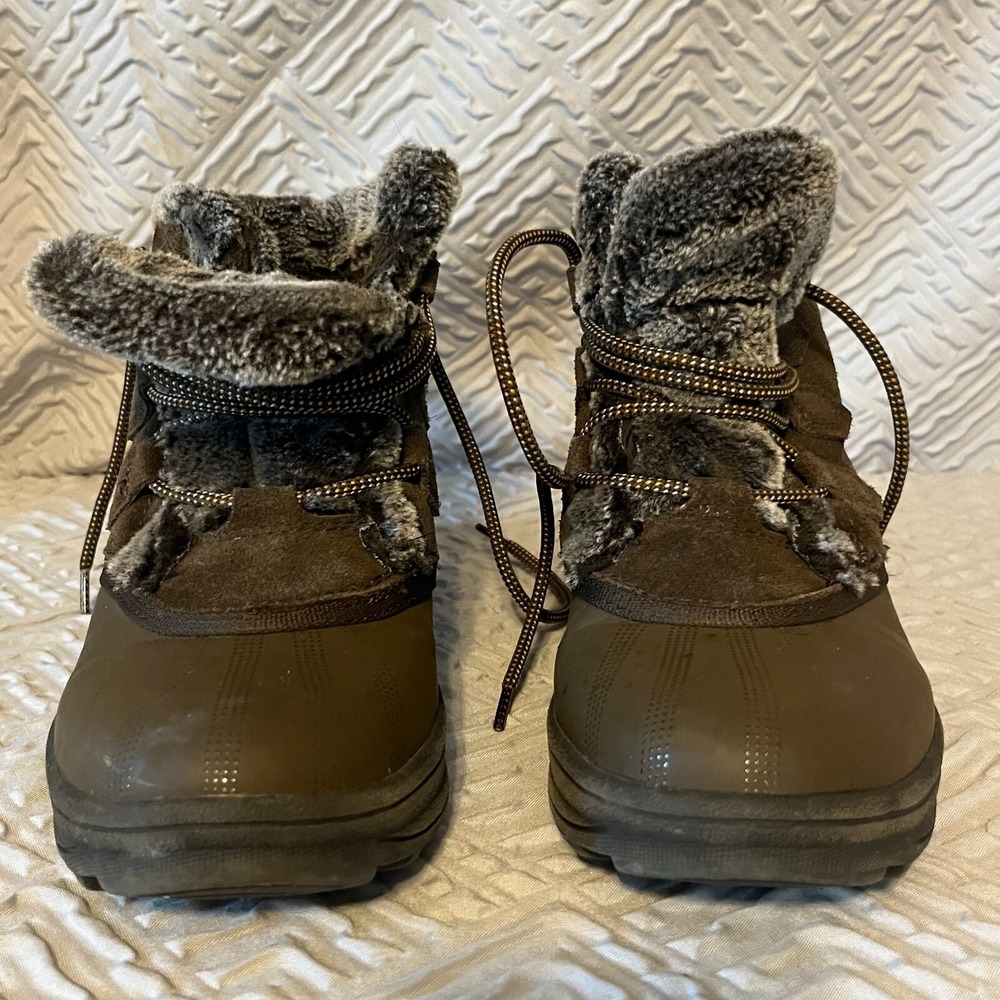 BareTraps Womens Augustina Brown Suede Winter Ankle Bootie Faux Fur Lined Size 7